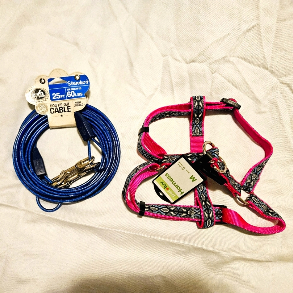 Dog harness & tie-out cable
